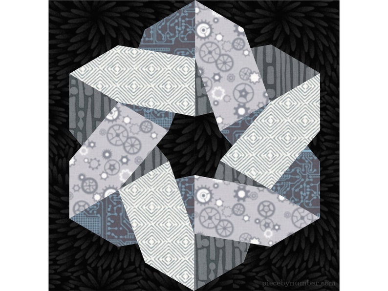 Knotty and Nice paper piece quilt block pattern PDF download, 12 inch, foundation piecing FPP, Celtic knot hexagon geometric 6-pointed star image 6