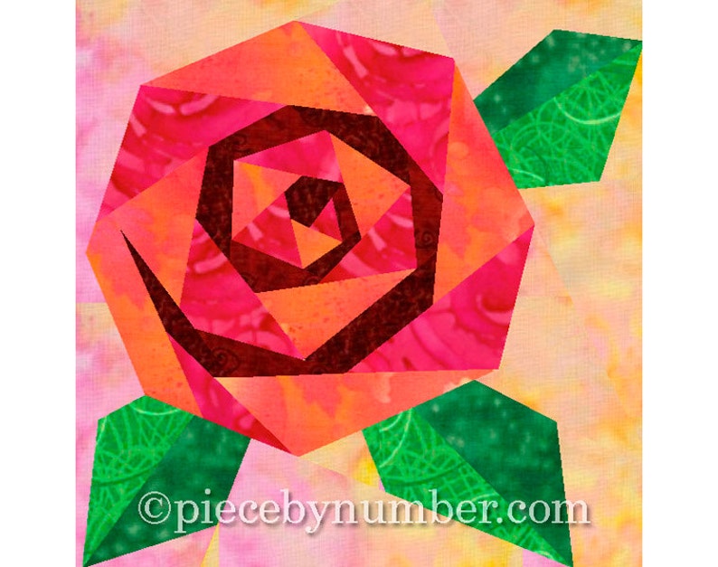 Rosie's Rose quilt block instant download paper piecing image 0
