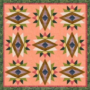 Indian Summer paper piece star quilt block pattern PDF download, 6 & 12 inch, God's Eye variation, easy FPP foundation piecing, geometric image 6