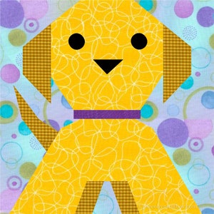 Puppy Dog paper piece quilt block pattern PDF download, 6 & 12 inch, foundation piecing FPP, dog puppy canine animal Labrador kids baby image 5