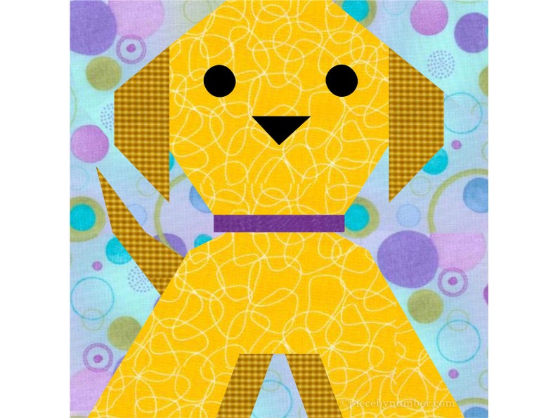 Puppy Dog paper piece quilt block pattern PDF download, 6 & 12 inch, foundation piecing FPP, dog puppy canine animal Labrador kids baby image 5