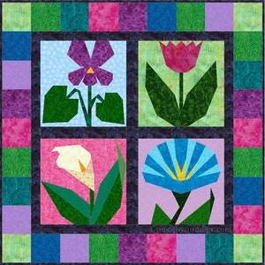 Morning Glory flower paper piece quilt block pattern PDF download, 6 & 12 inch, foundation piecing FPP, garden nature botanical image 4