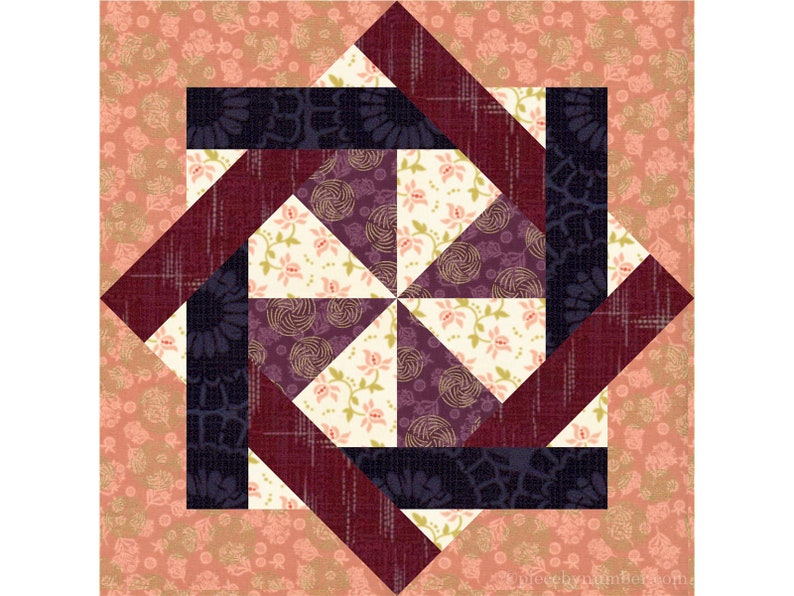 Interlocked Squares paper piece quilt block pattern PDF download, 12 inch, foundation piecing FPP, interwoven squares celtic knot star image 3