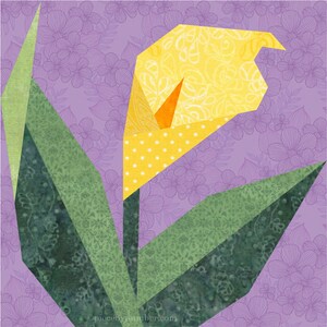 Calla Lily paper piece quilt block pattern PDF download, 6 & 12 inch, foundation piecing FPP, arum flower floral garden nature botanical image 2