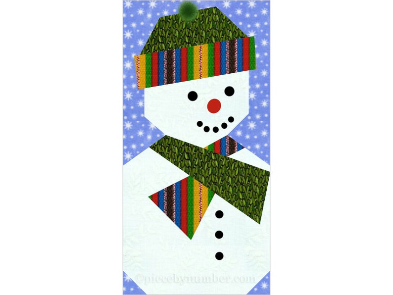 Snowman paper pieced quilt block pattern PDF, 6 x 12 inch, winter holiday Christmas xmas noel, mug rug, foundation piecing FPP imagem 4