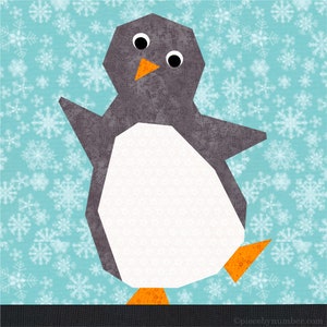 Penguin paper pieced quilt block pattern PDF download, 12 inch, foundation piecing FPP, dancing penguin arctic bird animal winter holiday image 2