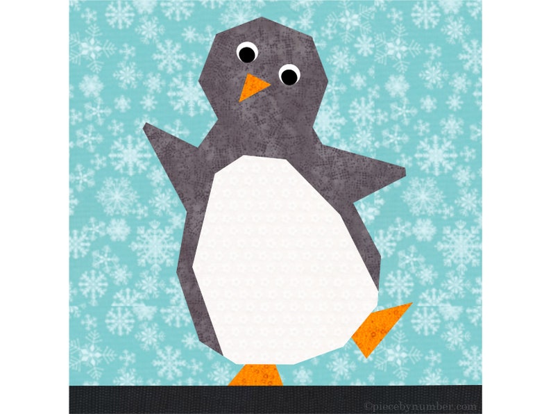 Penguin paper pieced quilt block pattern PDF download, 12 inch, foundation piecing FPP, dancing penguin arctic bird animal winter holiday image 2