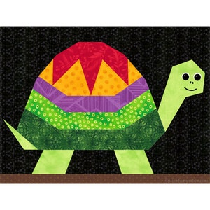 Turtle paper pieced quilt block pattern PDF download, 9 x 12 inch, foundation piecing FPP, tortoise terrapin reptile animal nature zoo