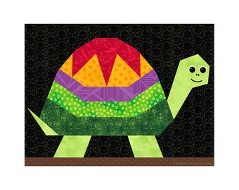 Turtle paper pieced quilt block pattern PDF download, 9 x 12 inch, foundation piecing FPP, tortoise terrapin reptile animal nature zoo