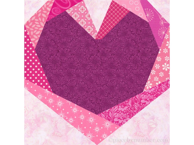 Twisted Ribbon Heart paper piece quilt block pattern PDF, 6 & 12 inch, signature album block, easy FPP, wedding valentines baby kids image 6