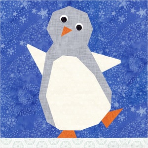 Penguin paper pieced quilt block pattern PDF download, 12 inch, foundation piecing FPP, dancing penguin arctic bird animal winter holiday image 4