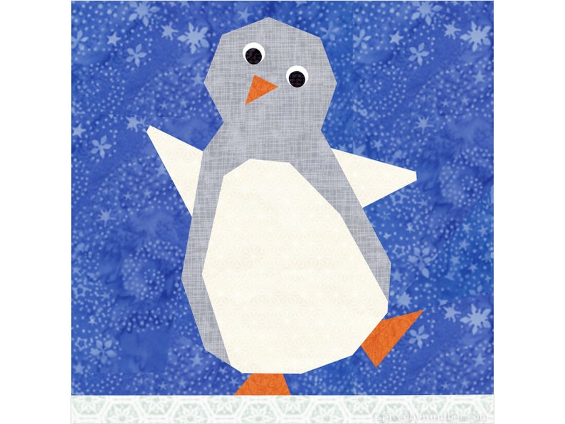 Penguin paper pieced quilt block pattern PDF download, 12 inch, foundation piecing FPP, dancing penguin arctic bird animal winter holiday image 4