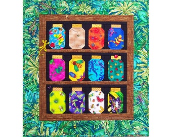 Mini Bug Jar paper pieced quilt pattern PDF, 22x24 in, insect critter animal jam mason canning jar bottle miniature quilt kids boys nature