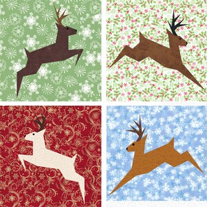 Reindeer paper pieced quilt block pattern PDF download, 6 & 12 inch, foundation piecing FPP, Christmas holiday deer stag animal woodland