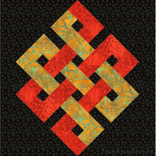 Eternity Knot paper pieced quilt block pattern PDF download, 6 & 12 inch, foundation piecing FPP, endless infinity Celtic Buddhist knot