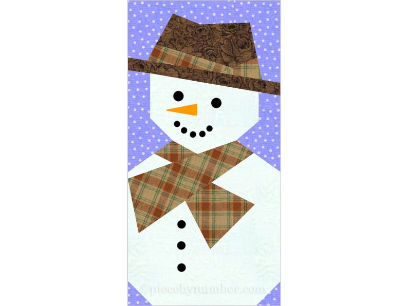 Snowman paper pieced quilt block pattern PDF, 6 x 12 inch, winter holiday Christmas xmas noel, mug rug, foundation piecing FPP image 5