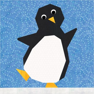 Penguin paper pieced quilt block pattern PDF download, 12 inch, foundation piecing FPP, dancing penguin arctic bird animal winter holiday image 1