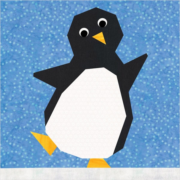 Penguin paper pieced quilt block pattern PDF download, 12 inch, foundation piecing FPP, dancing penguin arctic bird animal winter holiday