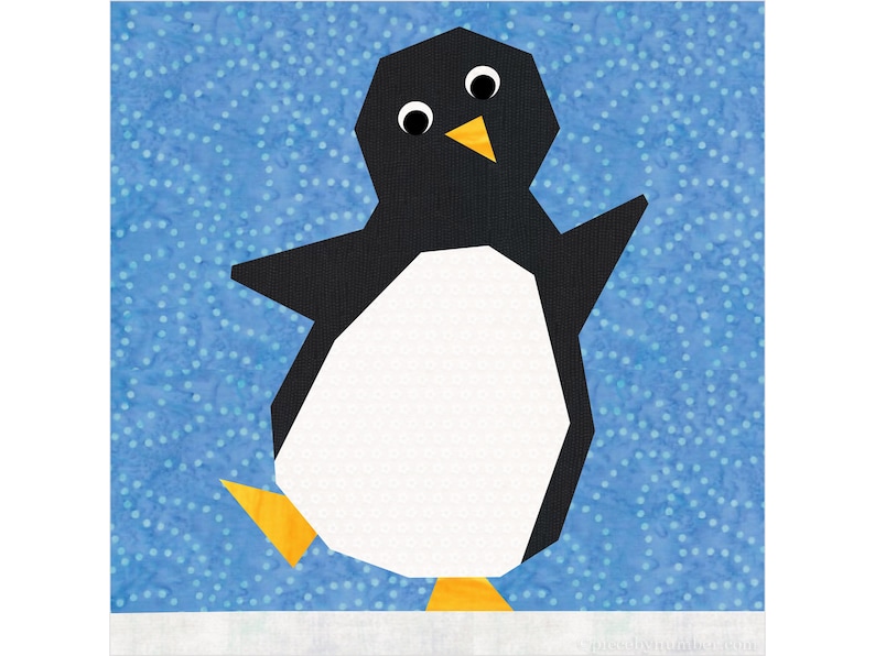 Penguin paper pieced quilt block pattern PDF download, 12 inch, foundation piecing FPP, dancing penguin arctic bird animal winter holiday image 1