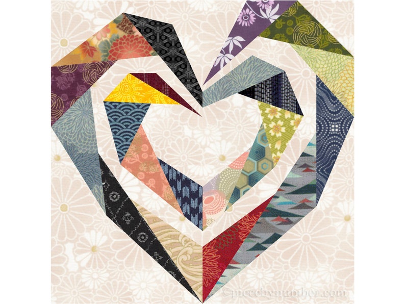 6 Hearts paper piece quilt block PDF pattern pack plus 2 bonus patterns, 6 & 12 inch, foundation piecing FPP, wedding baby valentine love image 6