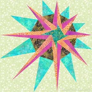 Supernova paper piece star quilt block pattern PDF, 12 inch, mariners compass, foundation piecing, Christmas Xmas radiant asymmetric star image 2