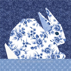 Baby Bunny paper piecing quilt block pattern PDF download, 6 & 9 in, easy foundation piecing FPP, rabbit hare springtime Easter nature kids