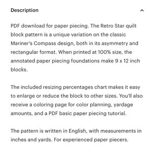 Retro Star paper piece quilt block pattern PDF, 9x12 inch, foundation piecing FPP, asymmetric Christmas xmas mariners compass star nova image 6