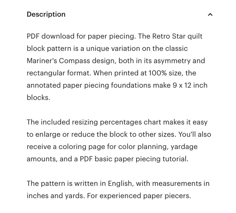 Retro Star paper piece quilt block pattern PDF, 9x12 inch, foundation piecing FPP, asymmetric Christmas xmas mariners compass star nova image 6