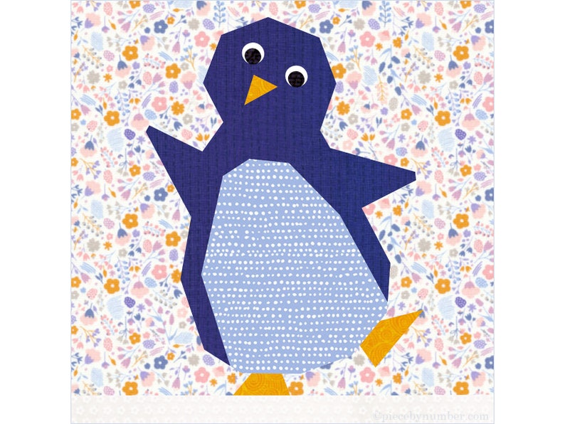 Penguin paper pieced quilt block pattern PDF download, 12 inch, foundation piecing FPP, dancing penguin arctic bird animal winter holiday image 6