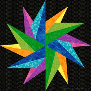 Magician's Star paper piece quilt block pattern PDF download, 12 inch, easy foundation piecing FPP, 12-pointed geometric modern