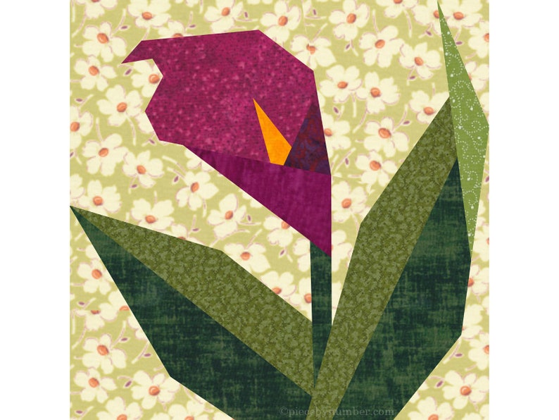 Calla Lily paper piece quilt block pattern PDF download, 6 & 12 inch, foundation piecing FPP, arum flower floral garden nature botanical image 3