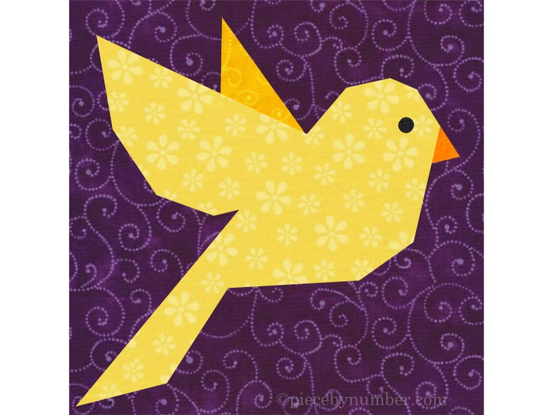 Bluebird paper piece quilt block pattern PDF download, 6 & 12 inch, easy foundation piecing FPP, flying robin redbreast bird wren animal image 5