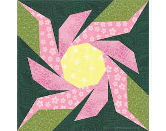 Edelweiss flower paper morceaued quilt block pattern PDF télécharger, 6 et 12 pouces, fondation piecing FPP, jardin botanique alpin Suisse