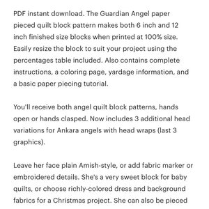 Guardian Angel paper pieced quilt block pattern PDF download, 6 & 12 inch, Ankara angel baby Christmas xmas foundation piecing FPP image 7