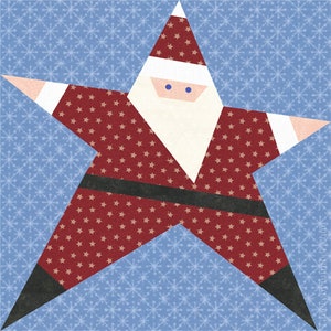 Santa Claus Star paper pieced quilt block pattern PDF download, 6 & 12 in, foundation piecing FPP, Saint Nick Christmas xmas holiday kids image 4