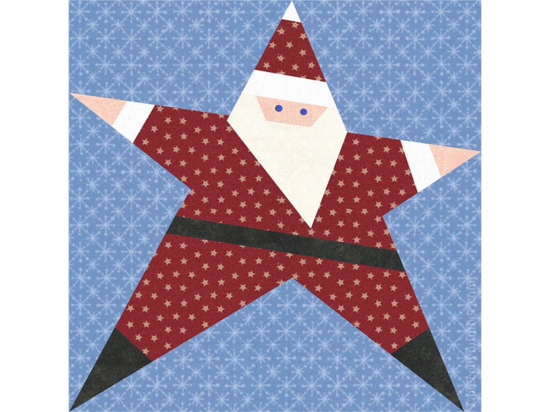 Santa Claus Star paper pieced quilt block pattern PDF download, 6 & 12 in, foundation piecing FPP, Saint Nick Christmas xmas holiday kids image 4