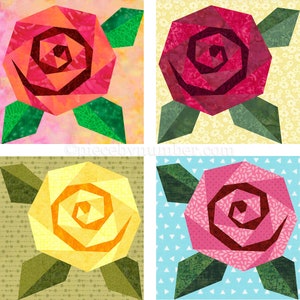 Rosie's Rose paper piecing quilt block pattern PDF download, 6 & 12 inch, spiral rose, botanical flower floral garden nature spring rosie's image 8