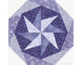 Origami Octagon paper pieced quilt block pattern PDF download, 8 & 12 inch blocks, foundation piecing FPP, 8 pointed star geometric wreath