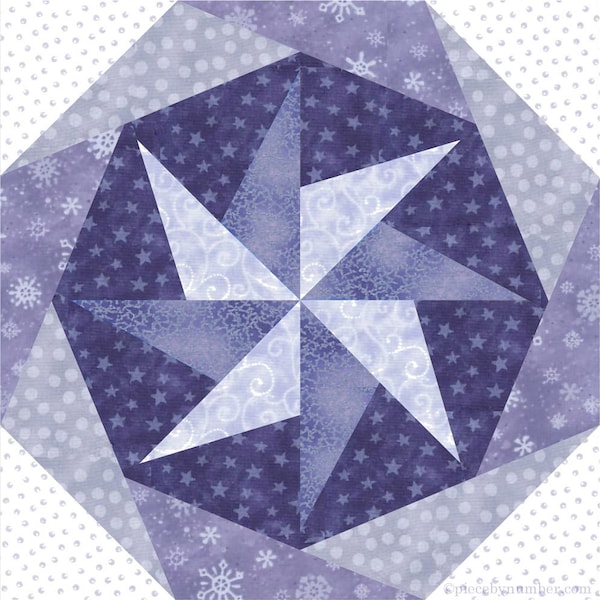 Origami Octagon paper pieced quilt block pattern PDF download, 8 & 12 inch blocks, foundation piecing FPP, 8 pointed star geometric wreath