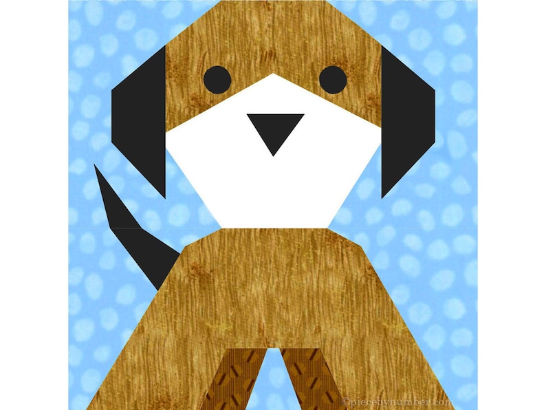 Puppy Dog paper piece quilt block pattern PDF download, 6 & 12 inch, foundation piecing FPP, dog puppy canine animal Labrador kids baby image 2
