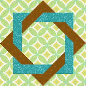 Interlocked Squares paper piece quilt block pattern PDF download, 12 inch, foundation piecing FPP, interwoven squares celtic knot star image 2