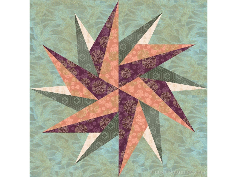 Magician's Star paper piece quilt block pattern PDF download, 12 inch, easy foundation piecing FPP, 12-pointed geometric modern image 8