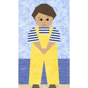 Alexander little boy quilt block pattern for paper piecing PDF download, 12 x 7 inch, foundation piece FPP, kids baby child people figure image 1