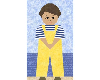 Alexander little boy quilt block pattern for paper piecing PDF download, 12 x 7 inch, foundation piece FPP, kids baby child people figure