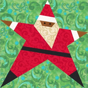 Santa Claus Star paper pieced quilt block pattern PDF download, 6 & 12 in, foundation piecing FPP, Saint Nick Christmas xmas holiday kids image 5