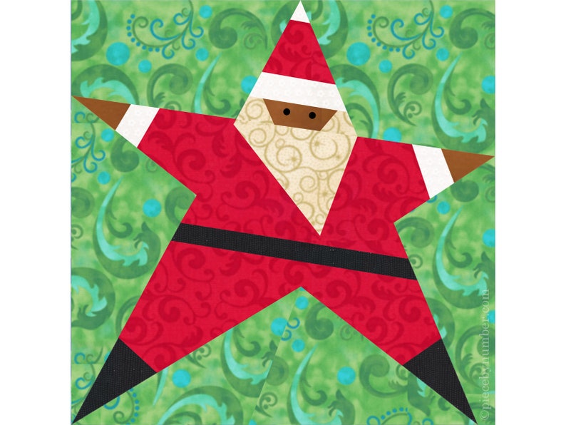 Santa Claus Star paper pieced quilt block pattern PDF download, 6 & 12 in, foundation piecing FPP, Saint Nick Christmas xmas holiday kids image 5