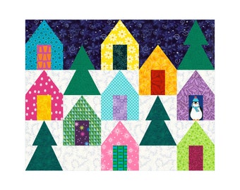 Cozy Cabins paper piecing quilt block pattern PDF, 8 x 10 inch, house home cottages vacation rustic cottagecore, foundation FPP