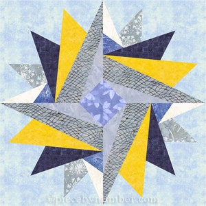 Indian Summer paper piece star quilt block pattern PDF download, 6 & 12 inch, God's Eye variation, easy FPP foundation piecing, geometric image 8