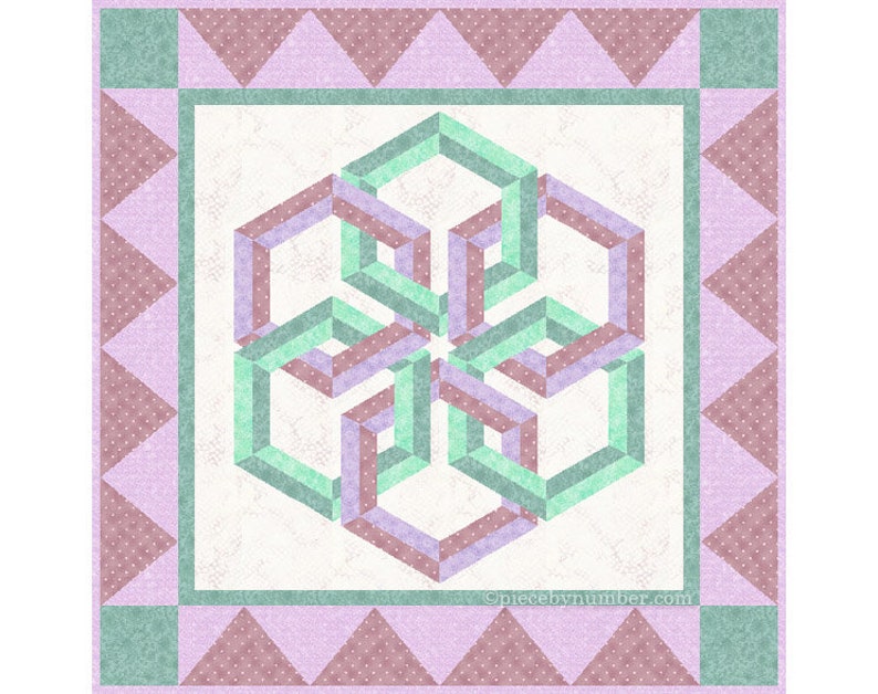 Hexadaisy paper piecing quilt block or medallion pattern PDF, 24 inch resizable, FPP, celtic knot interlaced hexagon modern wall hanging image 2