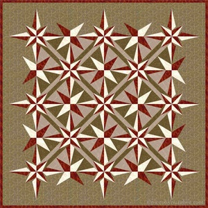 Sailor's Star paper piece quilt pattern PDF, 58 x 58", foundation piecing FPP, mariner's compass sailboat geometric sofa throw nautical